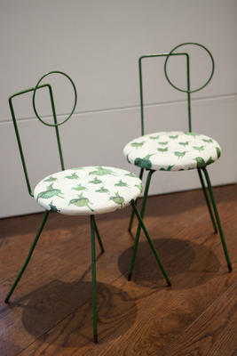 An adorably chic pair of vintage Green Iron Modernist Chairs (c. 1930)