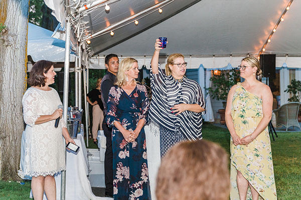 Alexa Hampton raises a glass to toast all the designers in this year’s showhouse during the opening remarks with Beth McDonough, Michelle Newbery and Jill Waage.