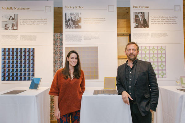 Amy Kehoe and Todd Nickey of Nickey Kehoe in front of their tile design