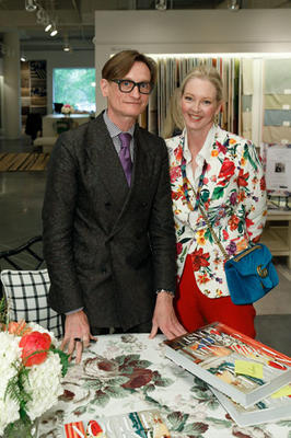 Hamish Bowles, international editor at large for Vogue, signs his latest book, ‘Vogue Living: Country, City, Coast’ for designer Danielle Rollins at Schumacher.
