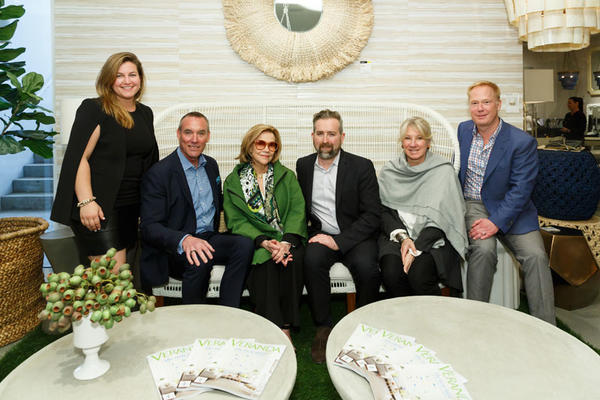 Showroom manager Kayte Granick, designers Brian McCarthy and Suzanne Rheinstein, Veranda’s Clinton Smith and Carolyn Englefield, and Made Goods founder Chris DeWitt at the grand opening of the Made Goods Atlanta showroom
