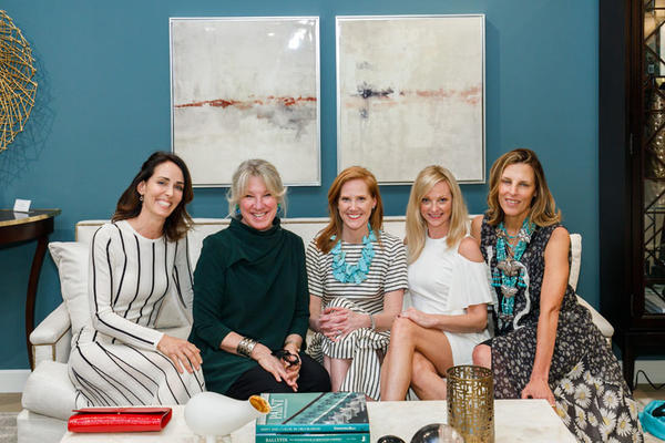 Katie Miner (second from right) and designers Ruthie Sommers, Carolyn Englefield, Lindsey Coral Harper and Katie Leede look right at home during a reception in the Century showroom following their ‘Southern Roots’ panel discussion.