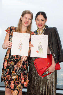 Holly Speck and Alyssa Abrams showing off their customized Swarovski Lighting illustrations by Deanna First