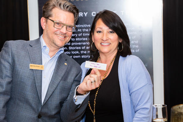 Mark-Hans Richer, SVP, chief marketing and innovation officer, Global Plumbing Group, Fortune Brands Home & Security, celebrates with Kathryn Casa, Casa Design Interiors, winner of the House of Rohl Places of Origin Trip Experience.