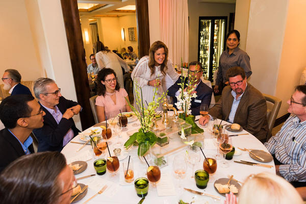Amy Vermillion, 2018 Auth Lux Guild member,  greets guests at lunch at Café Boulud.