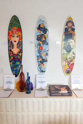 Mini surfboards by (from left) Pamela Jaccarino, Alexander Yulish, and Mitchell Gold + Bob Williams