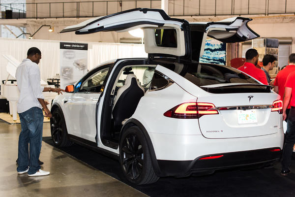 Tesla showcases one of its cars.