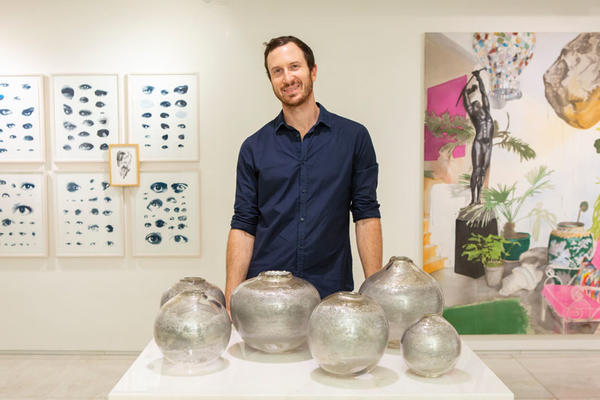Artist Andrew Erdos and his "Moon Jars."