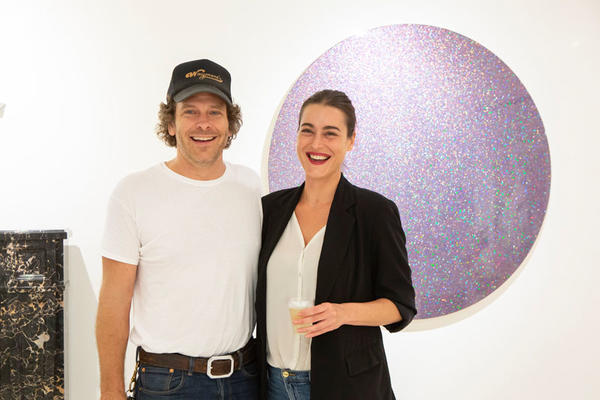 Artist Vincent Szarek and Lisa Radisay with his piece, "Untitled."