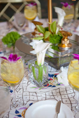 Tables were draped with custom linens designed with Mally Skok Design fabric.