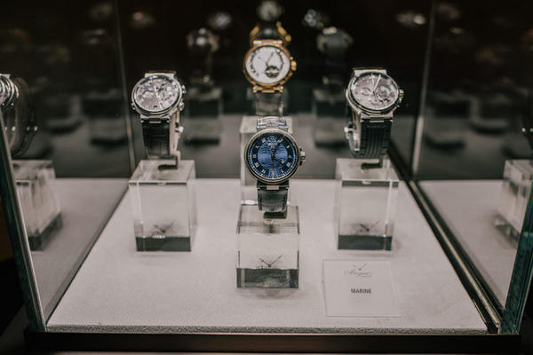 Breguet timepieces on display.