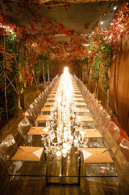 Restaurant Marc Forgione was decorated with greenery.