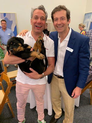 Thom Filicia and Richard Forsyth with the Wendover mascot