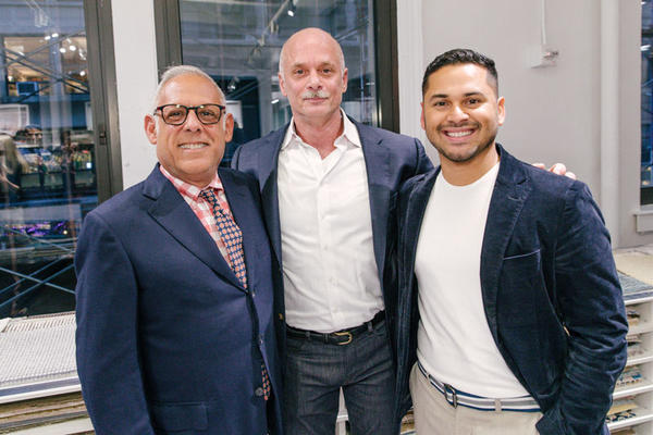 Design legend Anthony Baratta (left) and his creative director, Erick Espinoza, whose work is included in ‘On Style,’ flank author Carl Dellatore.