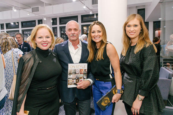 The three talented Houston-based designers featured in ‘On Style’ stop for a ‘Texas moment’ with Carl Dellatore. From left: Laura Umansky, Lucinda Loya, and best-selling author Paloma Contreras.