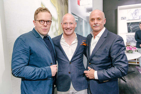 Carl Dellatore (right) joined by Michael Adams (left), who is featured in ‘On Style,’ and Jonathan Arnold (center), U.S. director of marketing at Tai Ping/Edward Fields.