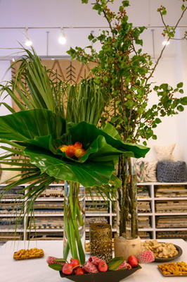 The showroom was decorated with floral arrangements by Trifon Glynos Design.