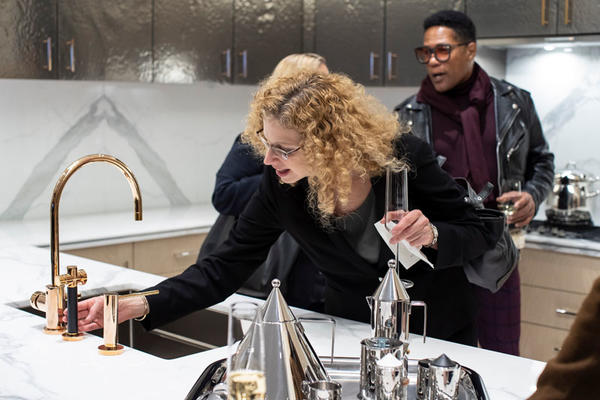 Suzanne Silverman takes a closer look at the rose-gold Dornbracht faucet.