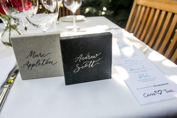 Caesarstone place-card tiles adorned the table at the Gold List luncheon.