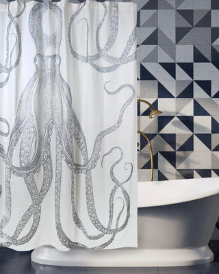 Octopus Silver Metallic Shower Curtain