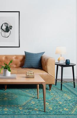 Ms. Chesterfield Sofa, Linden Coffee Table, Reese Side Table and Hayden Rug