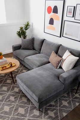Sloane Right Chaise Sectional, Brooks Coffee Table and Payton Rug