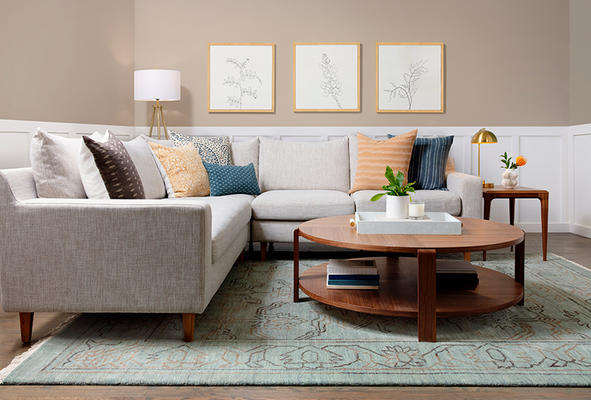 Sloan Sectional, Devon Coffee Table and Aiden Rug