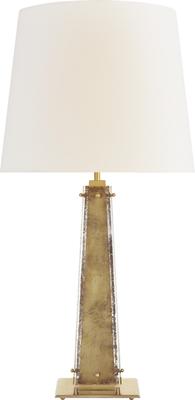 Cadence Large Table Lamp in Hand-Rubbed Antique Brass and Antique Mirror with Linen Shade