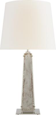 Cadence Large Table Lamp in Polished Nickel and Antique Mirror with Linen Shade