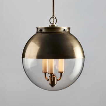 Hector Glass Globe Pendant with Antique Brass Hood