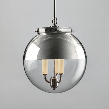 Hector Glass Globe Pendant with Hood in Polished Nickel