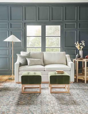 Coniston Sleeper Sofa in Natural and Grasmere Ottoman in Jade