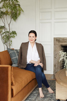 Ginny Macdonald on the Hollingworth Sofa in Cognac 