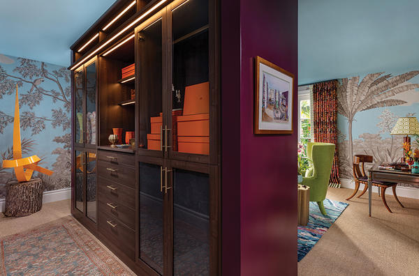 Laren Walk-In Closet in Flint with LED lighting and glass doors 

Designed by Kevin Isbell; photography by Nickolas Sargent of DBA Sargent Photography