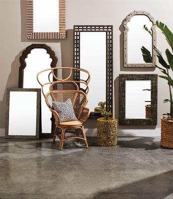 Safiya Lounge Chair and Brogen Mirror, Kearney Mirror, Malena Mirror, Lavinia Mirror, and Eastwood Mirror