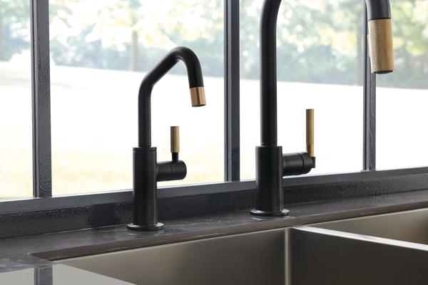 Beverage Faucet with Angled Spout and Knurled Handle from the Litze Kitchen Collection
