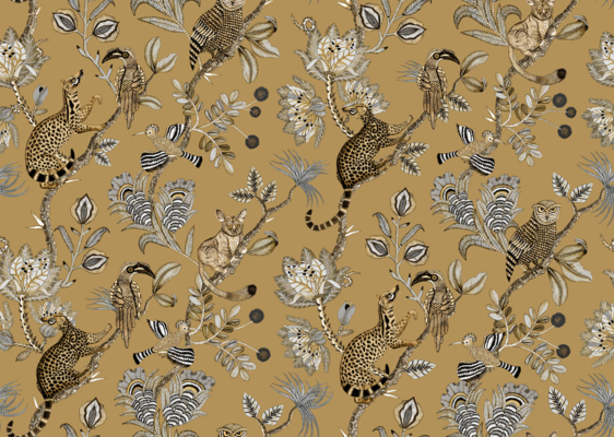 Camp Critters velvet fabric in Gold