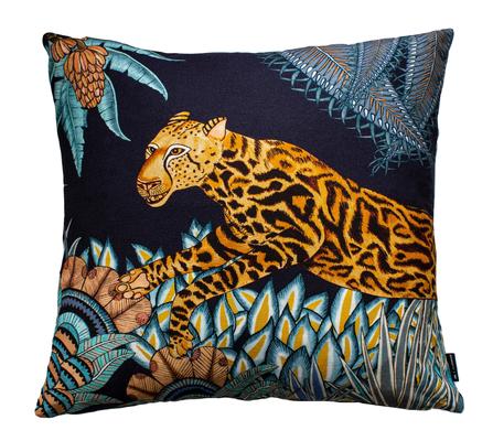 Cheetah Kings Forest velvet pillow in Tanzanite
