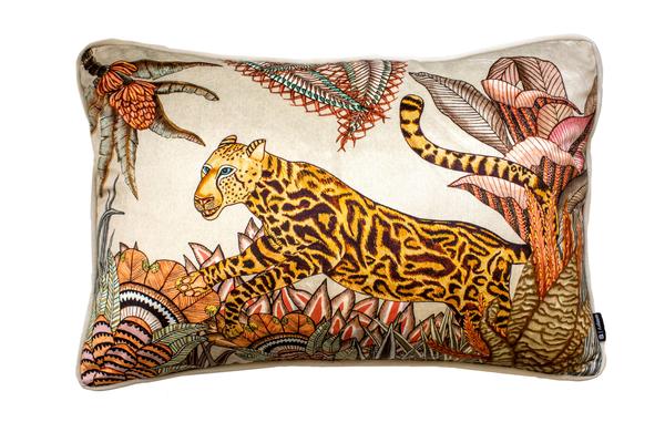 Cheetah Kings Forest cotton pillow in Magnolia
