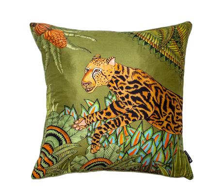 Cheetah Kings Forest silk pillow in Delta