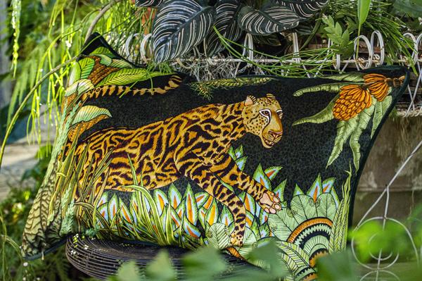 Cheetah Kings Forest velvet lumbar pillow in Delta