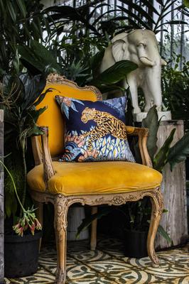 Cheetah Kings Forest silk pillow in Tanzanite