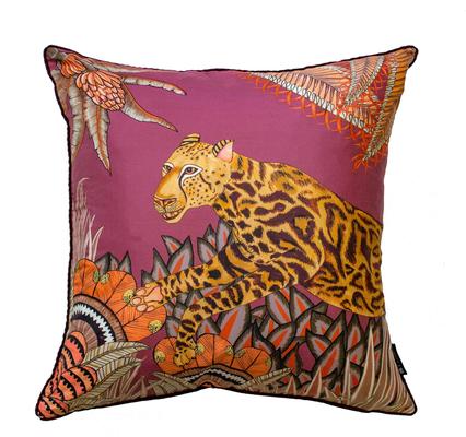 Cheetah Kings Forest silk pillow in Plum