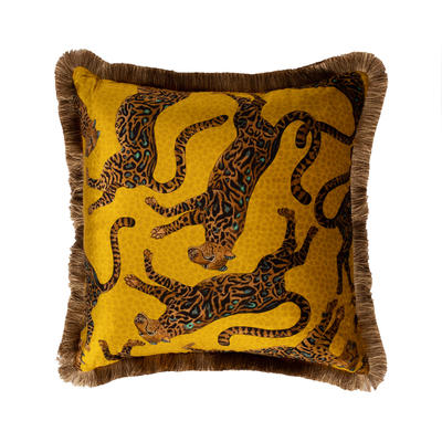 Cheetah Kings fringe velvet pillows in Gold