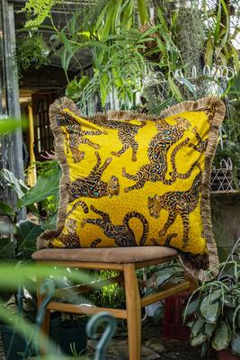 Cheetah Kings fringe velvet pillow in Gold