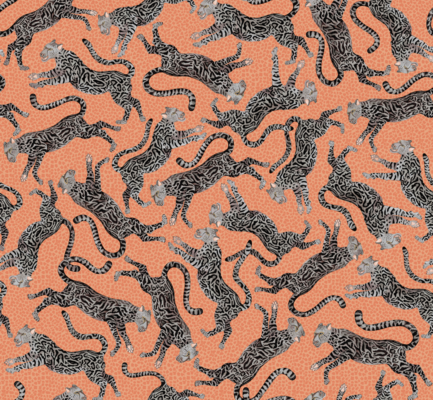 Cheetah Kings linen fabric in Coral