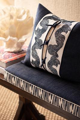 Lanai (bench cushion) and Oahu Embroidered Border (pillow)