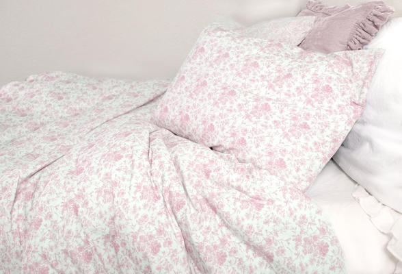 French Toile poplin bedding in Soft Rose
