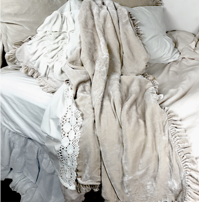 Silk velvet and linen Ruffle throw, available in three sizes and 12 colors