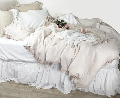 Silk velvet Ruffle bed in Soft Nude